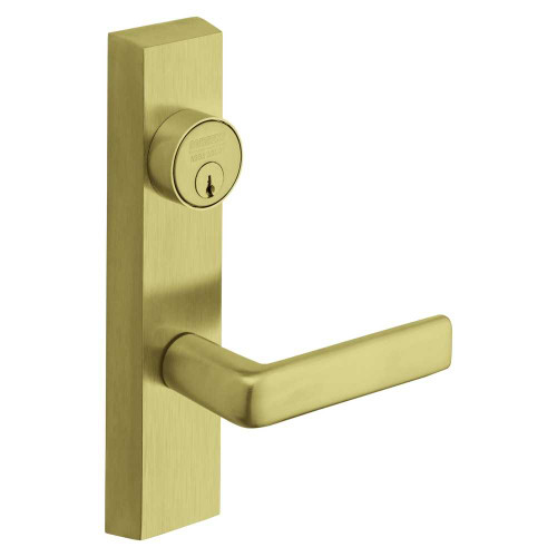 Sargent 746-6 ETE LHRB 4 Grade 1 Exit Device Trim Storeroom Function Freewheeling Trim Key Unlocks Trim Trim Retracts Latch Trim Relocks when Key is Removed For LP8600 LR8600 and LS8600 Series Devices 1-1/8 In Mortise Cylinder E Lever LHR Satin Brass 746-6 ETE LHRB 4