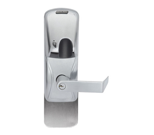 Schlage Electronics AD200993M70MGRHO626PRR AD-200 Standalone Electronic Lock Mortise Exit Trim Classroom Function Magnetic Stripe Reader Insertion Rhodes Style Lever With Schlage Standard Cylinder Satin Chrome
