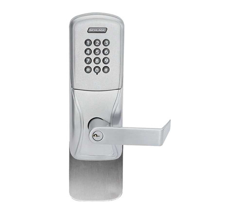 Schlage Electronics AD200993S70KPRHO625JRR AD-200 Standalone Electronic Lock Surface Vertical Rod Exit Trim Classroom Function Keypad Rhodes Style Lever FSIC Prep Bright Chrome AD200993S70KPRHO625JRR