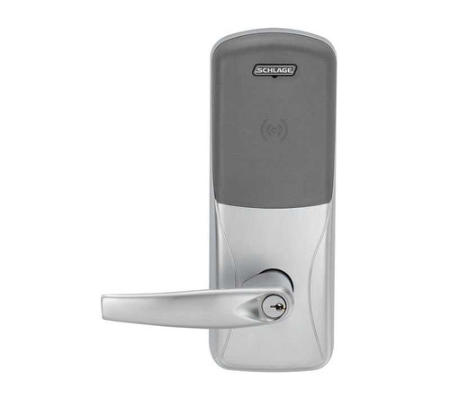 Schlage Electronics CO200993R70PRATH606LRR CO-200 Standalone Electronic Lock Rim/Concealed Exit Device Trim Classroom Function Proximity Reader Athens Style Lever Less Schlage Standard Cylinder Satin Brass CO200993R70PRATH606LRR