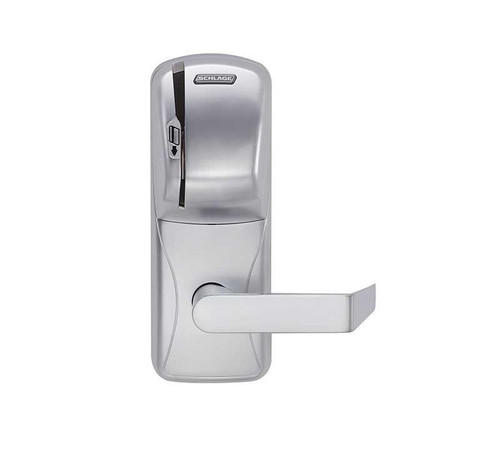 Schlage Electronics CO200993M70MSRHO605LRR CO-200 Standalone Electronic Lock Mortise Exit Device Trim Classroom Function Magnetic Stripe Reader Rhodes Style Lever Less Schlage Standard Cylinder Bright Brass CO200993M70MSRHO605LRR