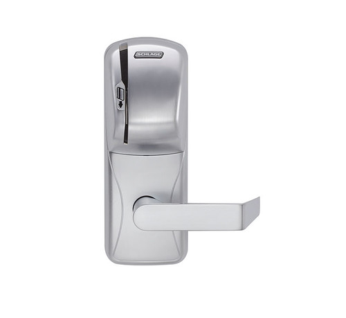 Schlage Electronics CO200993M70MSRHO606JRR CO-200 Standalone Electronic Lock Mortise Exit Device Trim Classroom Function Magnetic Stripe Reader Rhodes Style Lever FSIC Prep Satin Brass