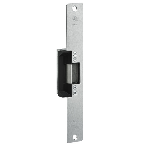 Adams Rite 7111-310-652-00 Electric Strike Electrically Unlocked Fail Secure For Aluminum Hollow Metal or Wood Applications 10-1/4 x 1-7/16 Flat Faceplate with Radius Corners 12VDC Satin Chromium Plated