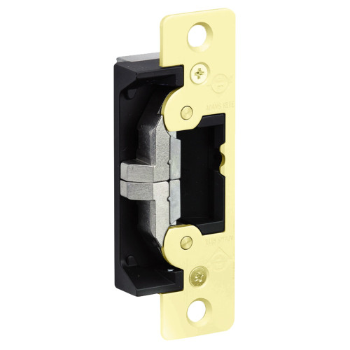 Adams Rite 7400-605 Electric Strike Field Selectable Fail Safe/Fail Secure For Aluminum Hollow Metal or Wood Applications 4-7/8 In X 1-1/4 In Flat Faceplate with Radius Corners 12 16 24 VAC/DC Bright Brass