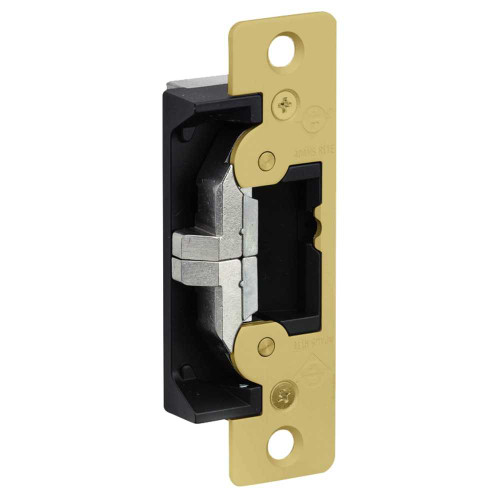Adams Rite 7400-606 Electric Strike Field Selectable Fail Safe/Fail Secure For Aluminum Hollow Metal or Wood Applications 4-7/8 x 1-1/4 Flat Faceplate with Radius Corners 12 16 24 VAC/DC Satin Brass 7400-606