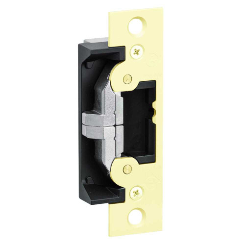 Adams Rite 7440-605 Electric Strike Field Selectable Fail Safe/Fail Secure For Aluminum Hollow Metal or Wood Applications 4-7/8 x 1-1/4 Flat Faceplate with Square Corners 12 16 24 VAC/DC Bright Brass 7440-605