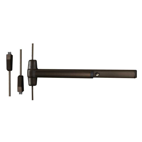 Von Duprin CD9827L-KC-16 4 313 RHR Grade 1 Surface Vertical Rod Exit Device Wide Stile Pushpad 48 Device Key Capture 16 Lever with Escutcheon Cylinder Dogging Mortise Prep Dark Bronze Anodized Aluminum Finish Right Hand Reverse CD9827L-KC-16 4 313 RHR
