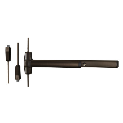 Von Duprin CD9827L-KC-18 4 313 RHR Grade 1 Surface Vertical Rod Exit Device Wide Stile Pushpad 48 Device Key Capture 18 Lever with Escutcheon Cylinder Dogging Mortise Prep Dark Bronze Anodized Aluminum Finish Right Hand Reverse