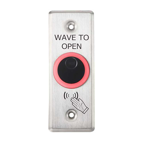 Alarm Controls NTB-3 Touchless Actuator Infrared Sensor Wired DPDT Relay Output rated 2A @ 30V AC/DC Programmable Delay Bi-Color LED 2 AA Batteries Included Narrow Jamb Wave to Open Plate Satin Stainless Steel Finish NTB-3