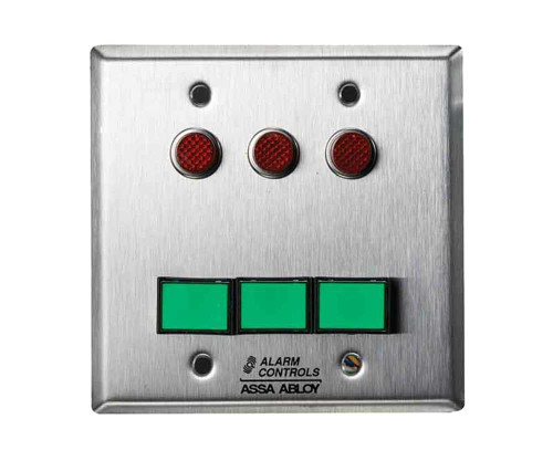Alarm Controls SLP-3L Monitoring/Control Station Double Gang Latching 3 Green Pushbuttons 12VDC 3 Red LEDs Satin Stainless Steel SLP-3L