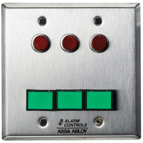 Alarm Controls SLP-3M Monitoring/Control Station Double Gang Momentary 3 Green Pushbuttons 12VDC 3 Red LEDs Satin Stainless Steel