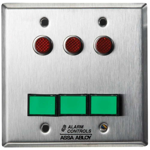 Alarm Controls SLP-3M Monitoring/Control Station Double Gang Momentary 3 Green Pushbuttons 12VDC 3 Red LEDs Satin Stainless Steel SLP-3M