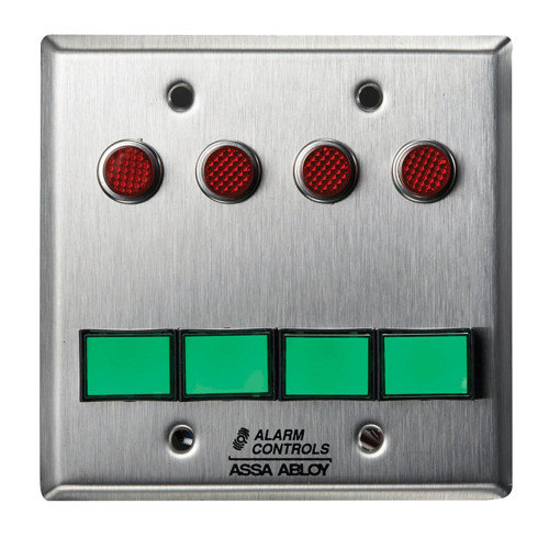 Alarm Controls SLP-4M Monitoring/Control Station Double Gang Momentary 4 Green Pushbuttons 12VDC 4 Red LEDs Satin Stainless Steel