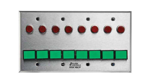 Alarm Controls SLP-8L Monitoring/Control Station Four Gang Latching 8 Green Pushbuttons 12VDC 8 Red LEDs Satin Stainless Steel SLP-8L