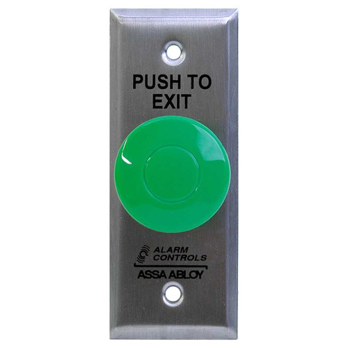 Alarm Controls TS-14N 1-1/2 Green Mushroom Button PUSH TO EXIT Pneumatic Time Delay Narrow Plate Satin Stainless Steel TS-14N