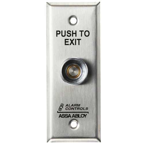 Alarm Controls TS-15 5/16 Dia Button PUSH TO EXIT Pneumatic Time Delay Narrow Plate Satin Stainless Steel TS-15