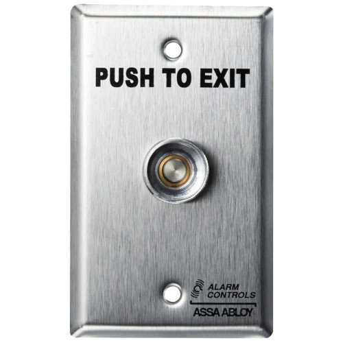 Alarm Controls TS-16 5/16 Dia Button PUSH TO EXIT Pneumatic Time Delay Single Gang Satin Stainless Steel TS-16