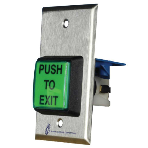 Alarm Controls TS-2-2T 2 Green Square Button PUSH TO EXIT DPDT w/Timer Single Gang Satin Stainless Steel TS-2-2T