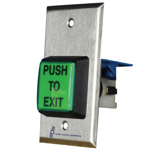 Alarm Controls TS-2TD 2 Green Square Button PUSH TO EXIT SPDT w/Dual Timed Output Single Gang Satin Stainless Steel