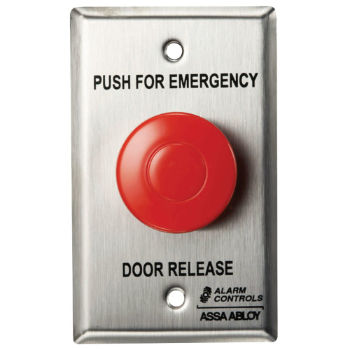 Alarm Controls TS-3-2 2 Green Square Button PUSH TO EXIT DPDT Momentary Red LED Single Gang Satin Stainless Steel