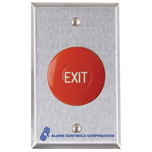 Alarm Controls TS-36 1-1/2 Red Mushroom Button EXIT Momentary Single Gang Satin Stainless Steel