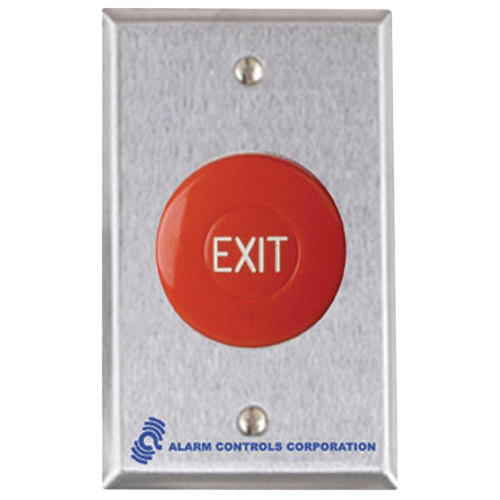 Alarm Controls TS-36 1-1/2 Red Mushroom Button EXIT Momentary Single Gang Satin Stainless Steel TS-36