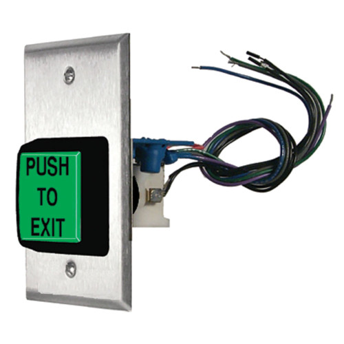 Alarm Controls TS-40 2 Green Square Button PUSH TO EXIT Timed 2-45 Seconds Single Gang Satin Stainless Steel