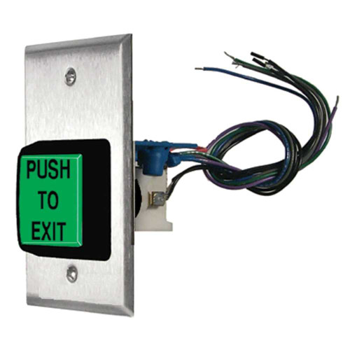 Alarm Controls TS-40 2 Green Square Button PUSH TO EXIT Timed 2-45 Seconds Single Gang Satin Stainless Steel TS-40