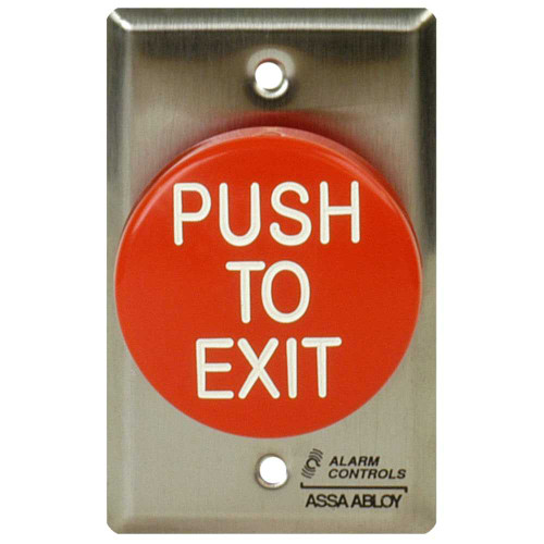 Alarm Controls TS-60 2-1/2 Red Mushroom Button PUSH TO EXIT Pneumatic Time Delay Single Gang Satin Stainless Steel TS-60