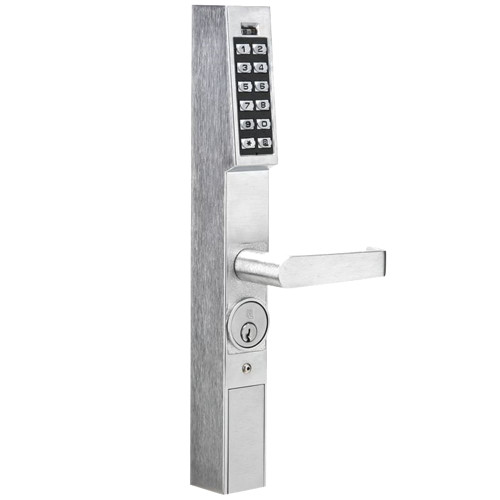 Alarm Lock DL1200/26D1 Pushbutton Aluminum Door Trim 100 Users Straight Lever Satin Chrome