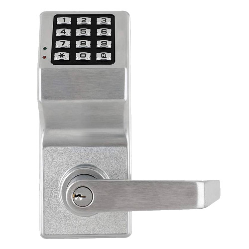 Alarm Lock DL6100 US26D Networx Cylindrical Pushbutton Lock 5000 Users 35000 Event Audit Trail Weatherproof Straight Lever Satin Chrome