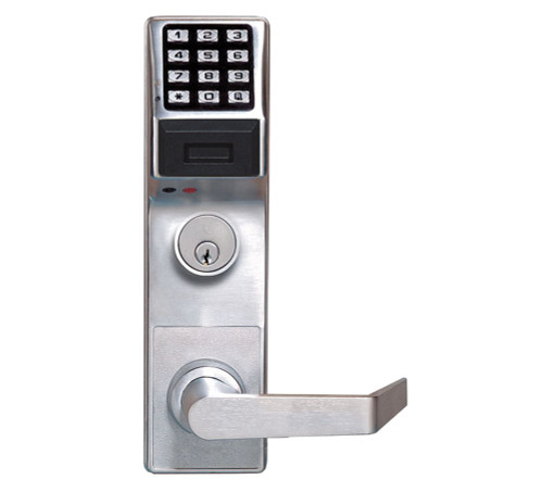 Alarm Lock ETPDLS1G/26DC50 Pushbutton Exit Trim with Prox Reader 2000 Users 40000 Event Audit Trail Weatherproof Straight Lever for Corbin Russwin ED5000 Satin Chrome