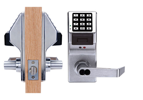 Alarm Lock PDL5300IC US26D Pushbutton Cylindrical Door Lock Double Sided with Prox Reader 2000 Users 40000 Event Audit Trail Weatherproof Straight Lever SFIC Prep Less Core Satin Chrome