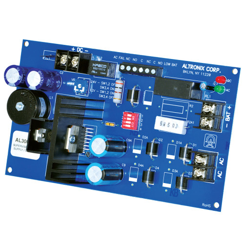 Altronix AL300ULB Power Supply Charger Board Single Class 2 Output 12/24VDC @ 25A 28VAC Short Circuit and Thermal Overload Protection Filtered and Electronically Regulated Output