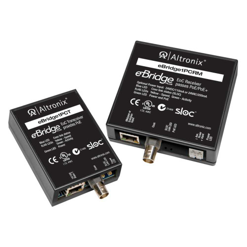 Altronix EBRIDGE1PCRMT IP and PoE+ over Coax Solution Powered by Midspan or Endspan Distance: Up to 100m EBRIDGE1PCRMT
