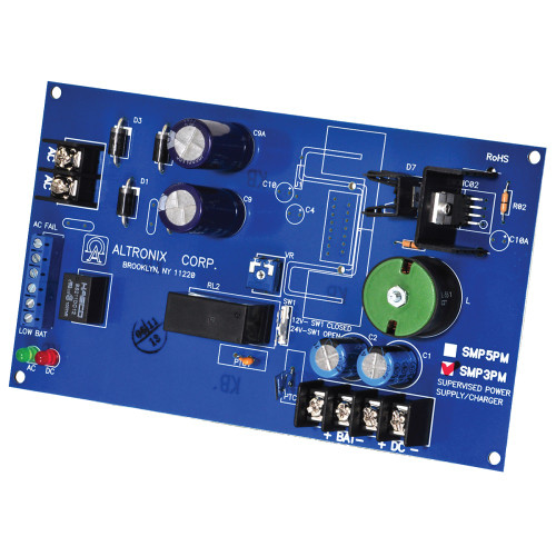 Altronix SMP3PM Switching Supervised Power Supply Board 12VDC Application use TP1640 T2428100 24VDC Application use T2428100 12/24VDC at 25A Output