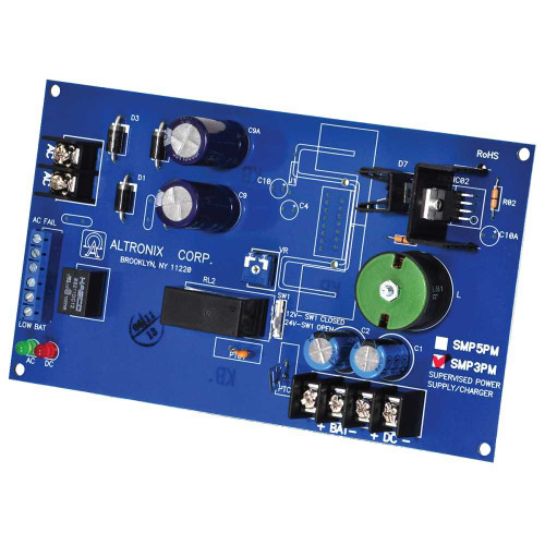 Altronix SMP3PM Switching Supervised Power Supply Board 12VDC Application use TP1640 T2428100 24VDC Application use T2428100 12/24VDC at 25A Output SMP3PM