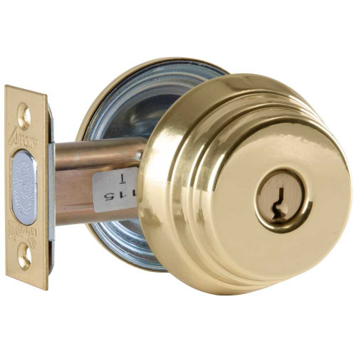 Arrow E41 3 CS KA4 Grade 2 Single Cylinder Deadlock Conventional Cylinder Bright Brass Finish Schlage C Keyway Field Reversible Keyed Alike in 4 E41 3 CS KA4