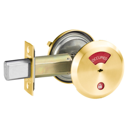 Arrow E50 3 V54 Grade 2 Indicator Deadlock Red/White Vacant/Occupied Indicator Outside Non-keyed Bright Brass Finish Field Reversible