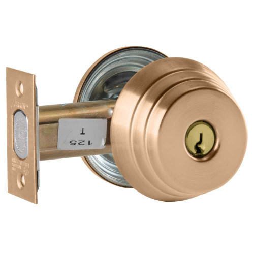Arrow E61 10 x 26D Grade 2 Single Cylinder Deadlock Conventional Cylinder Satin Bronze Clear Coated x Satin Chrome Finish Field Reversible E61 10 x 26D