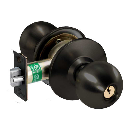 Arrow HK11-BB-10BP Grade 1 Turn-Pushbutton Entrance Cylindrical Lock Ball Knob Conventional Cylinder Satin Bronze Clear Coated Finish Non-handed HK11-BB-10BP