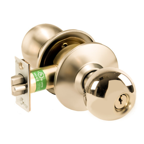Arrow HK11-BB-605 Grade 1 Turn-Pushbutton Entrance Cylindrical Lock Ball Knob Conventional Cylinder Bright Brass Finish Non-handed