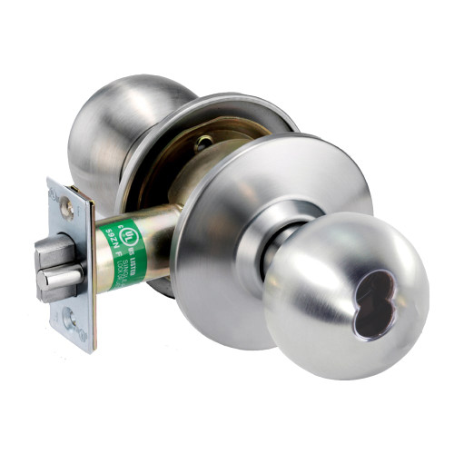 Arrow HK17-BB-630-IC Grade 1 Classroom Cylindrical Lock Ball Knob SFIC Less Core Satin Stainless Steel Finish Non-handed