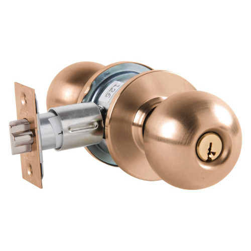 Arrow MK11-BD-10-CS Grade 2 Turn-Pushbutton Entrance Cylindrical Lock Ball Knob Conventional Cylinder Schlage C Keyway Satin Bronze Finish Non-handed MK11-BD-10-CS
