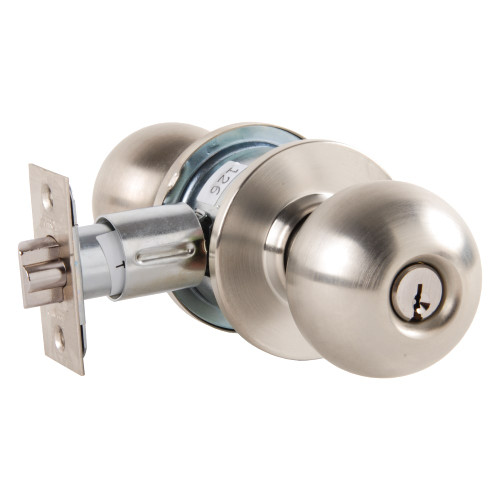 Arrow MK11-BD-15-CS Grade 2 Turn-Pushbutton Entrance Cylindrical Lock Ball Knob Conventional Cylinder Schlage C Keyway Satin Nickel Finish Non-handed