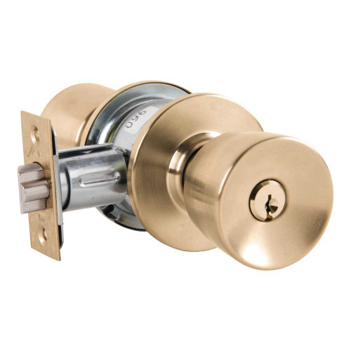 Arrow MK11-DD-04 Grade 2 Turn-Pushbutton Entrance Cylindrical Lock Darrin Knob Conventional Cylinder Satin Brass Finish Non-handed MK11-DD-04