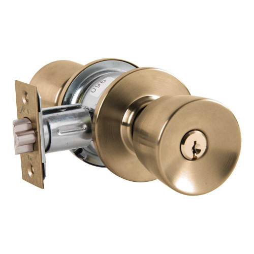 Arrow MK11-DD-05A Grade 2 Turn-Pushbutton Entrance Cylindrical Lock Darrin Knob Conventional Cylinder Antique Brass Finish Non-handed MK11-DD-05A