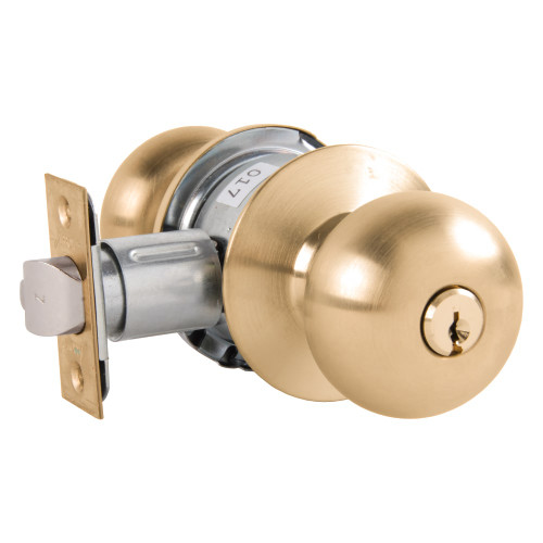 Arrow MK11-TA-04-CS Grade 2 Turn-Pushbutton Entrance Cylindrical Lock Tudor Knob Conventional Cylinder Schlage C Keyway Satin Brass Finish Non-handed