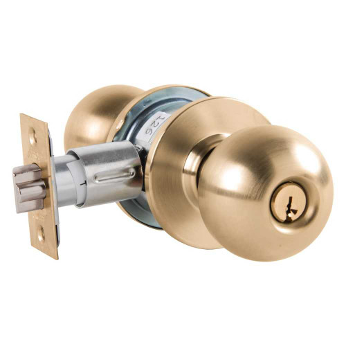 Arrow MK31-BD-04 Grade 2 Double Cylinder Communicating Cylindrical Lock Ball Knob Conventional Cylinder Satin Brass Finish Non-handed MK31-BD-04