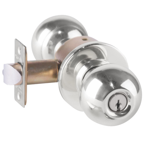 Arrow RK11-BD-32 Grade 2 Turn-Pushbutton Entrance Cylindrical Lock Ball Knob Conventional Cylinder Bright Stainless Steel Finish Non-handed